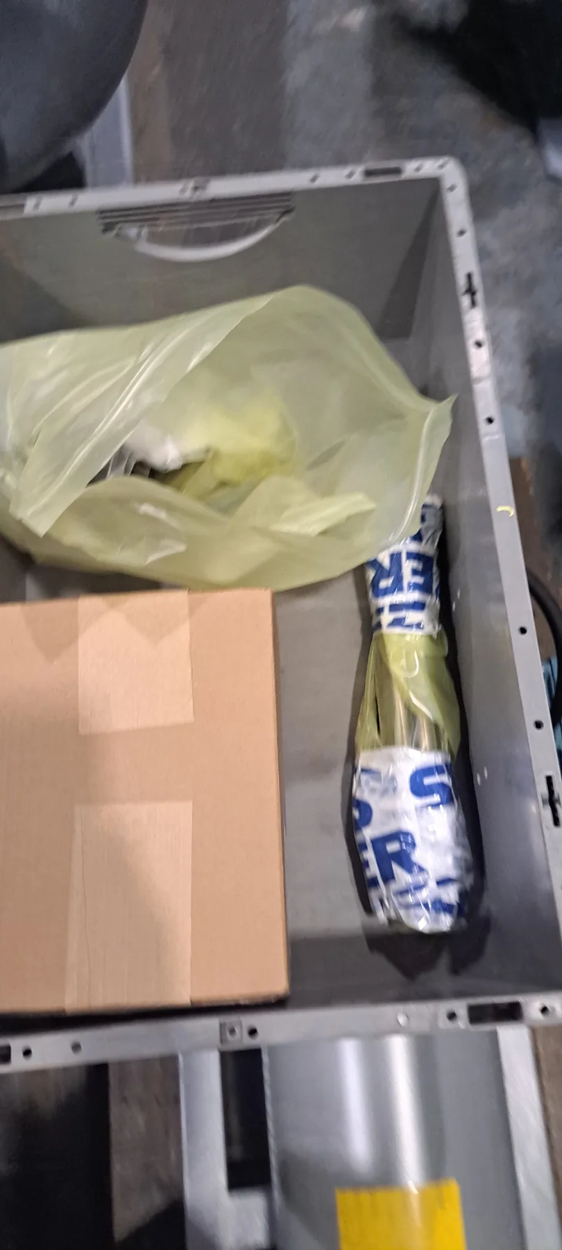 Packed components prepared for inspection
