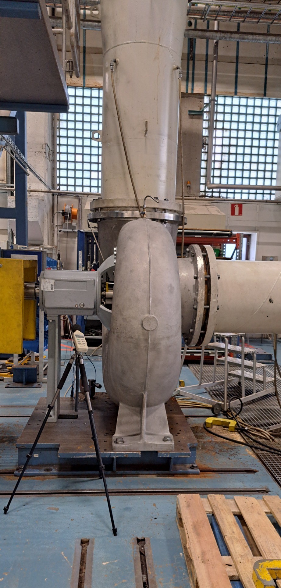 Industrial valve connected to pressure-test equipment during hydrostatic testing
